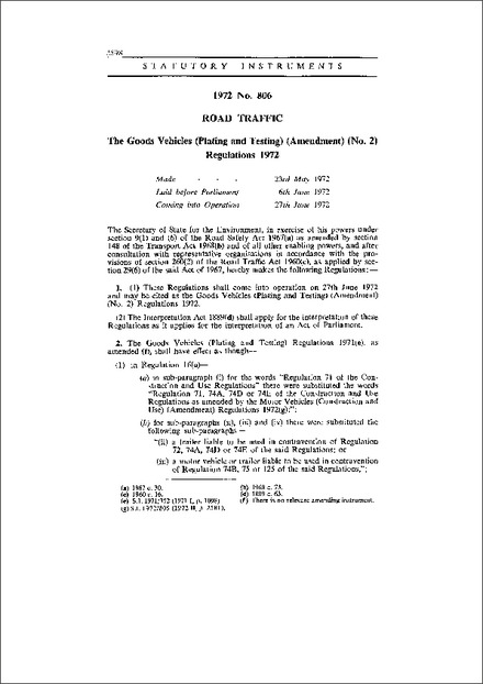 The Goods Vehicles (Plating and Testing) (Amendment) (No. 2) Regulations 1972