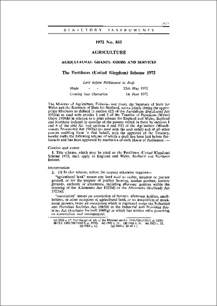 The Fertilisers (United Kingdom) Scheme 1972