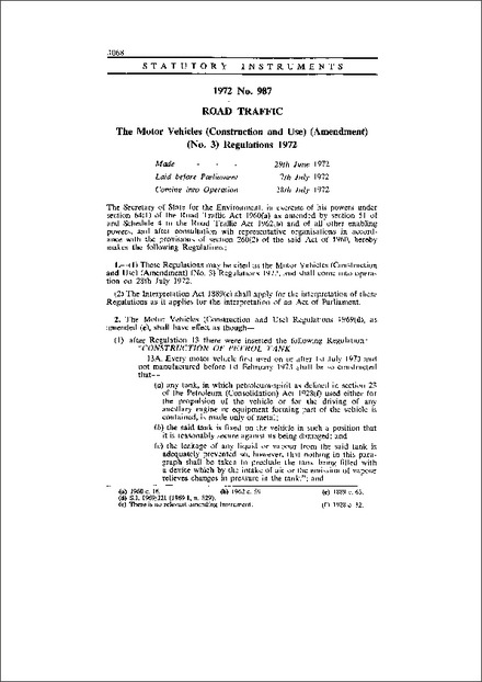 The Motor Vehicles (Construction and Use) (Amendment) (No. 3) Regulations 1972