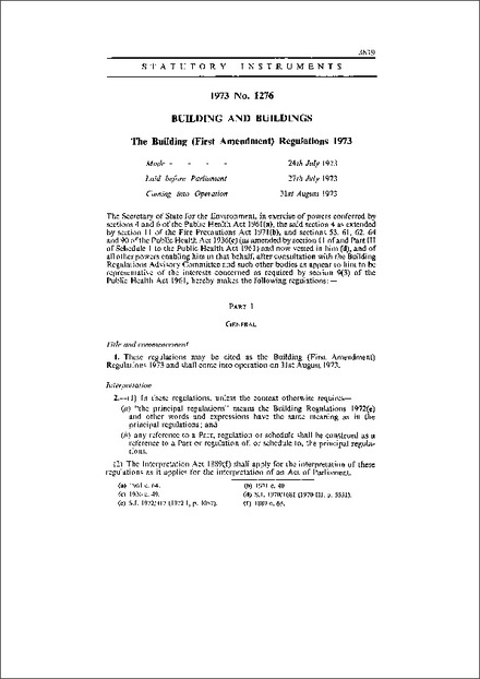 The Building (First Amendment) Regulations 1973