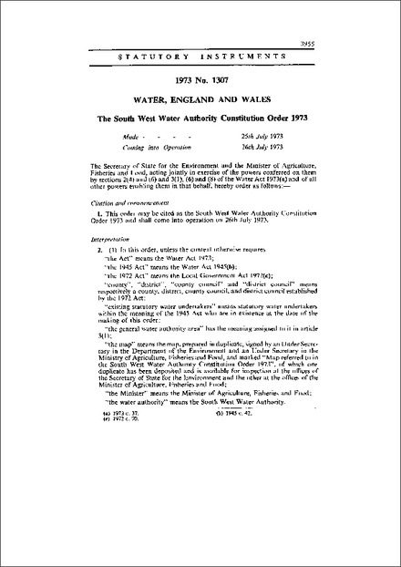 The South West Water Authority Constitution Order 1973