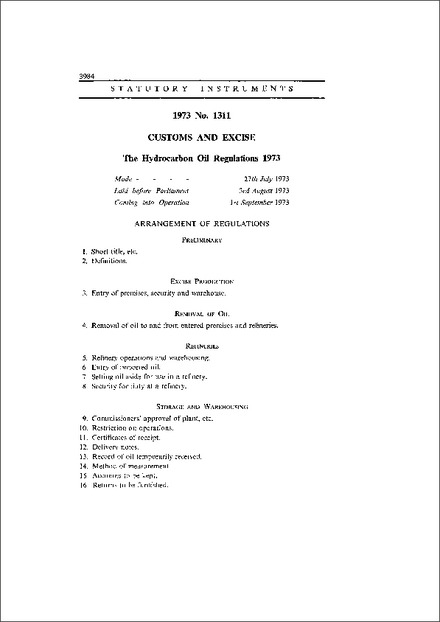 The Hydrocarbon Oil Regulations 1973