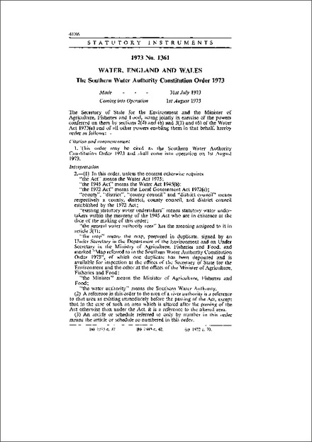 The Southern Water Authority Constitution Order 1973