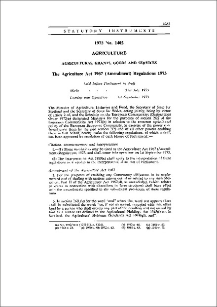 The Agriculture Act 1967 (Amendment) Regulations 1973