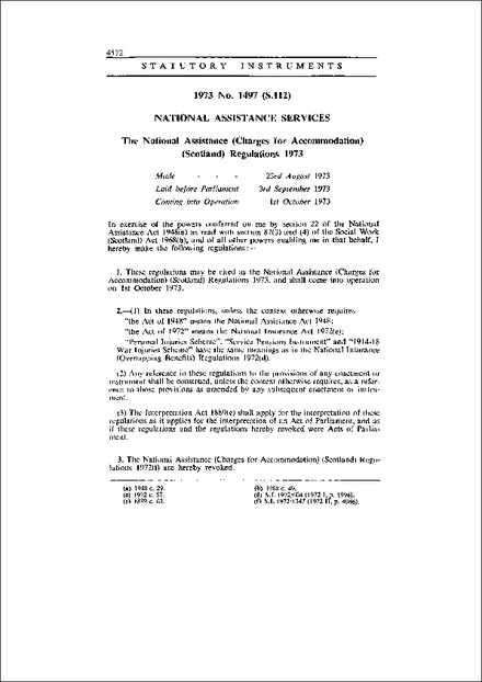The National Assistance (Charges for Accommodation) (Scotland) Regulations 1973