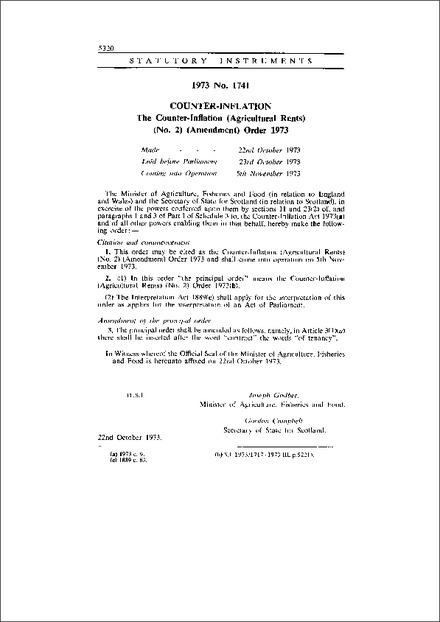 The Counter-Inflation (Agricultural Rents) (No. 2) (Amendment) Order 1973
