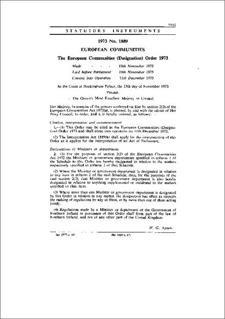 The European Communities (Designation) Order 1973