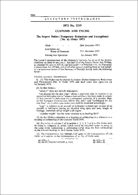 The Import Duties (Temporary Reductions and Exemptions) (No. 4) Order 1973
