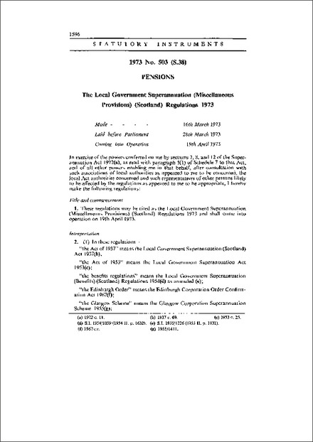 The Local Government Superannuation (Miscellaneous Provisions) (Scotland) Regulations 1973