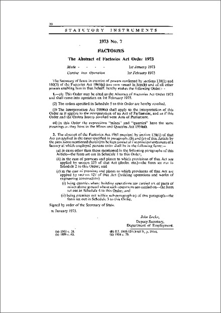 The Abstract of Factories Act Order 1973