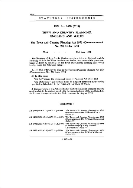 The Town and Country Planning Act 1971 (Commencement No. 28) Order 1974
