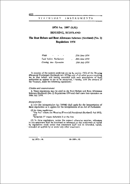 The Rent Rebate and Rent Allowance Schemes (Scotland) (No. 2) Regulations 1974