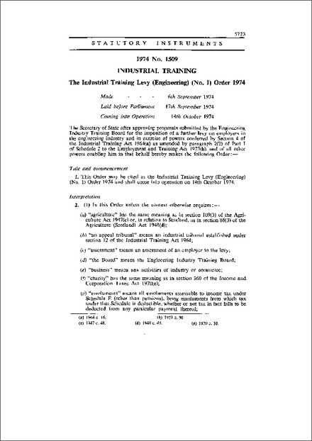 The Industrial Training Levy (Engineering) (No. 1) Order 1974