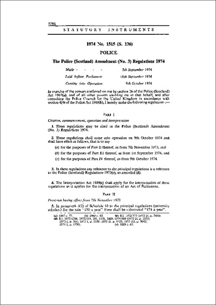 The Police (Scotland) Amendment (No. 3) Regulations 1974