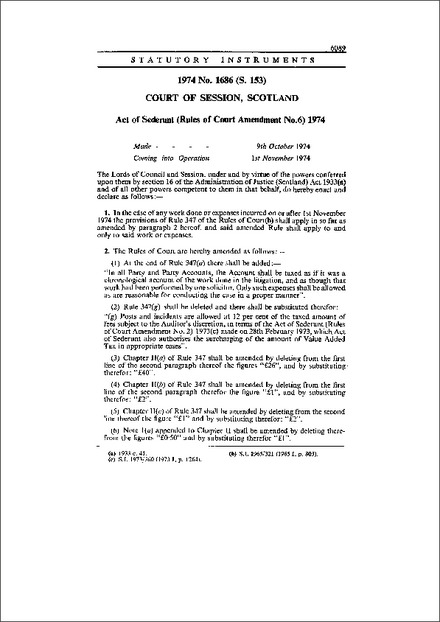 Act of Sederunt (Rules of Court Amendment No.6) 1974
