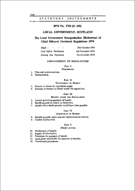 The Local Government Reorganisation (Retirement of Chief Officers) (Scotland) Regulations 1974