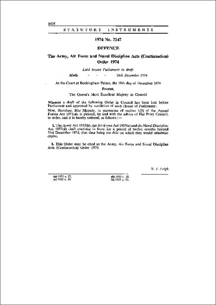 The Army, Air Force and Naval Discipline Acts (Continuation) Order 1974