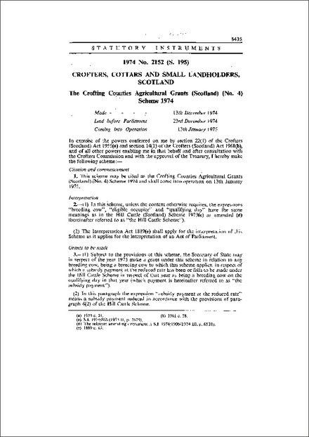 The Crofting Counties Agricultural Grants (Scotland) (No. 4) Scheme 1974
