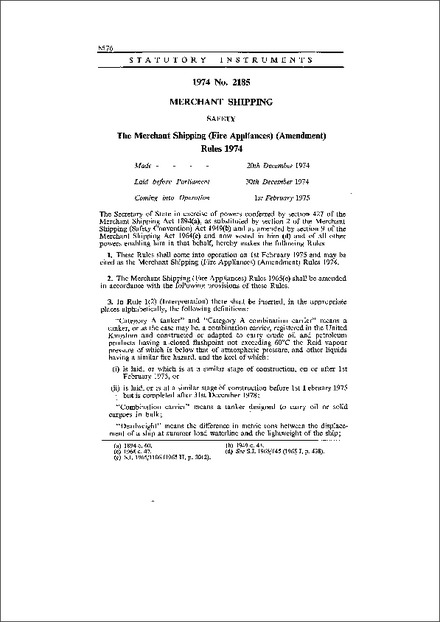 The Merchant Shipping (Fire Appliances) (Amendment) Rules 1974