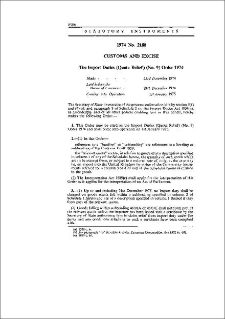 The Import Duties (Quota Relief) (No. 9) Order 1974