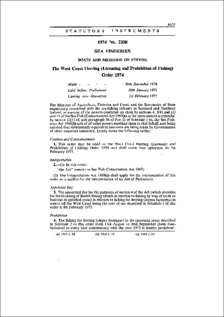 The West Coast Herring (Licensing and Prohibition of Fishing) Order 1974