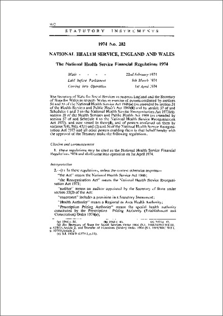 The National Health Service Financial Regulations 1974
