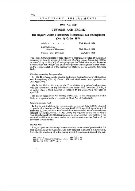 The Import Duties (Temporary Reductions and Exemptions) (No. 4) Order 1974