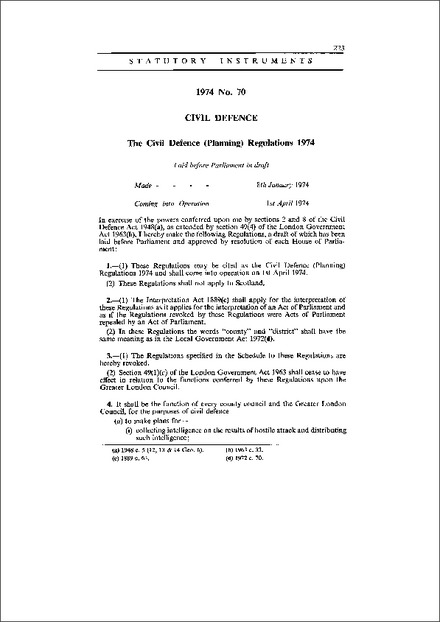 The Civil Defence (Planning) Regulations 1974
