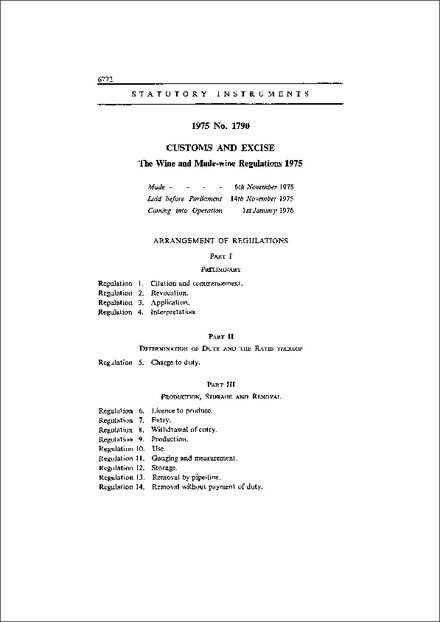 The Wine and Made-wine Regulations 1975