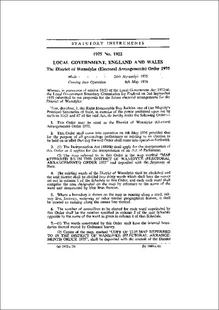 The District of Wansdyke (Electoral Arrangements) Order 1975