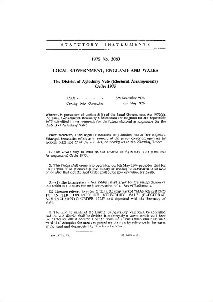 The District of Aylesbury Vale (Electoral Arrangements) Order 1975