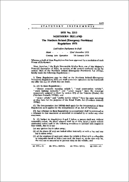 The Northern Ireland (Emergency Provisions) Regulations 1975