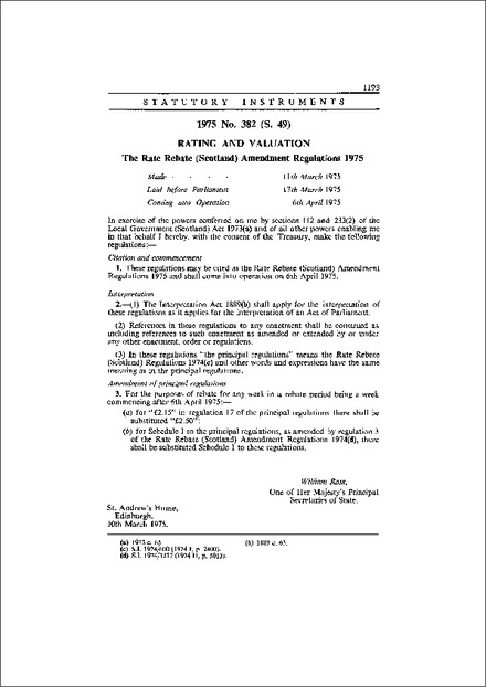 The Rate Rebate (Scotland) Amendment Regulations 1975