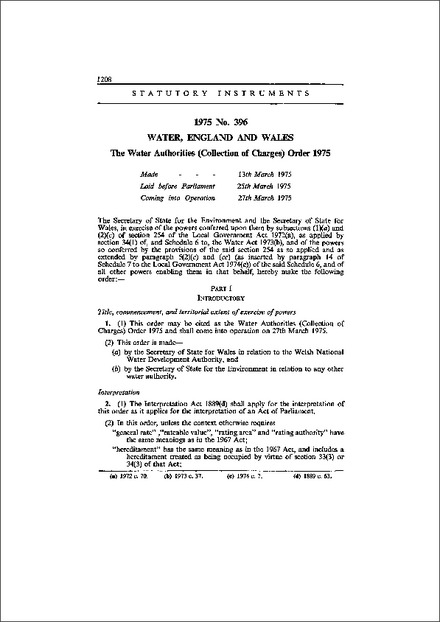 The Water Authorities (Collection of Charges) Order 1975