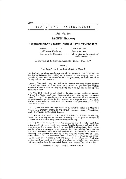 The British Solomon Islands (Name of Territory) Order 1975