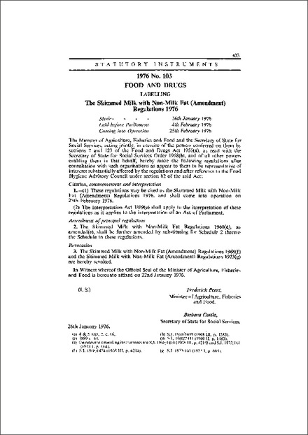 The Skimmed Milk with Non-Milk Fat (Amendment) Regulations 1976
