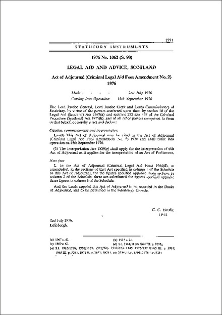 Act of Adjournal (Criminal Legal Aid Fees Amendment No. 2) 1976