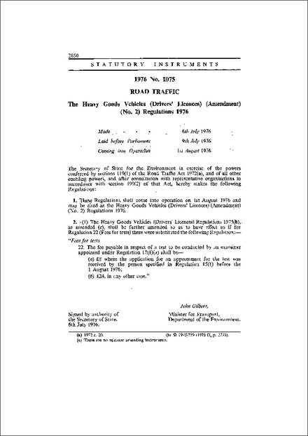 The Heavy Goods Vehicles (Drivers' Licences) (Amendment) (No. 2) Regulations 1976