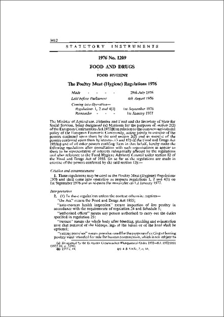 The Poultry Meat (Hygiene) Regulations 1976