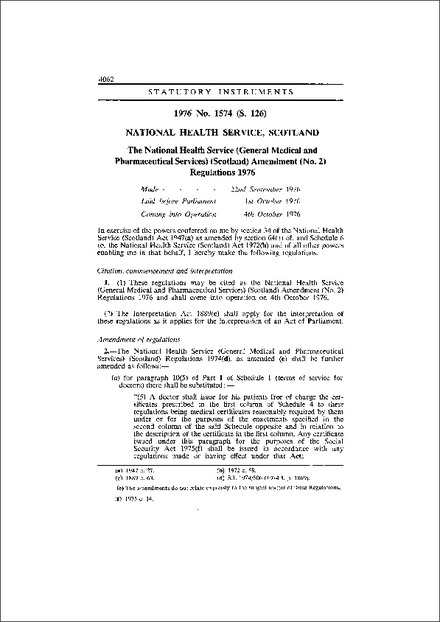 The National Health Service (General Medical and Pharmaceutical Services) (Scotland) Amendment (No. 2) Regulations 1976