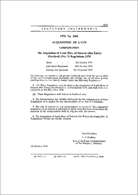 The Acquisition of Land (Rate of Interest after Entry) (Scotland) (No. 3) Regulations 1976