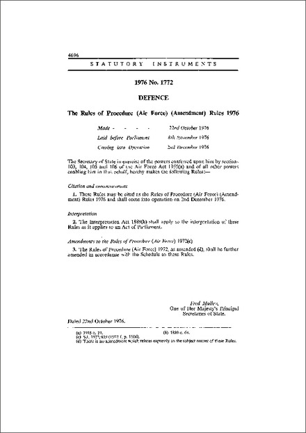The Rules of Procedure (Air Force) (Amendment) Rules 1976