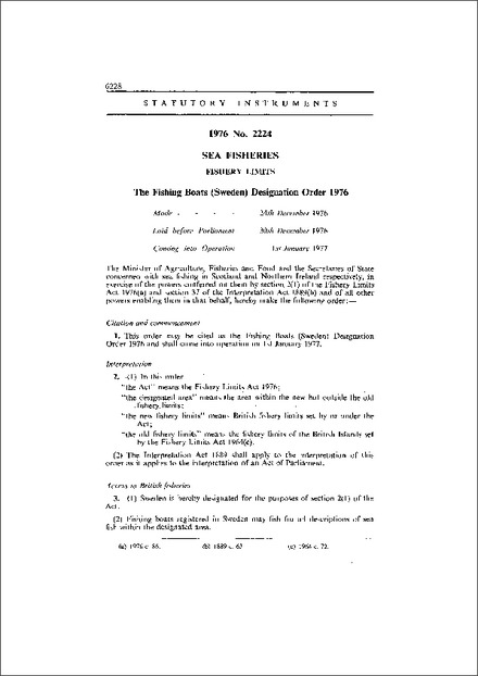 The Fishing Boats (Sweden) Designation Order 1976