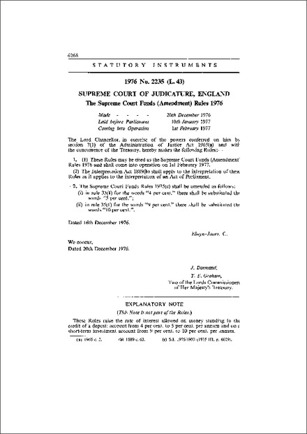 The Supreme Court Funds (Amendment) Rules 1976