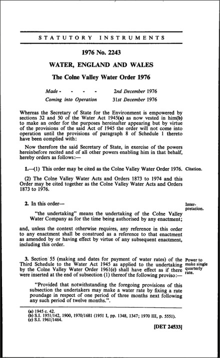 The Colne Valley Water Order 1976