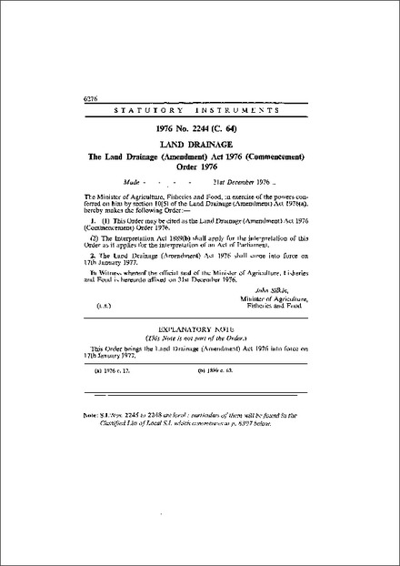 The Land Drainage (Amendment) Act 1976 (Commencement) Order 1976