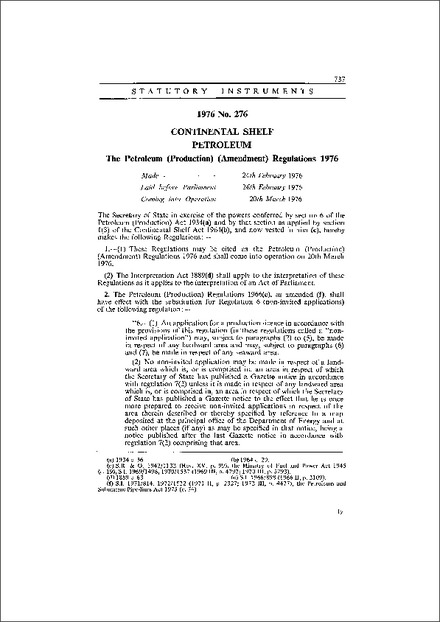 The Petroleum (Production) (Amendment) Regulations 1976