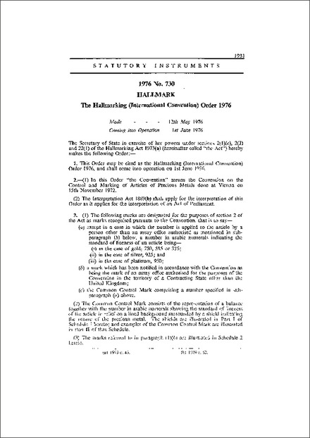 The Hallmarking (International Convention) Order 1976