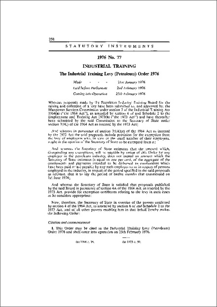 The Industrial Training Levy (Petroleum) Order 1976