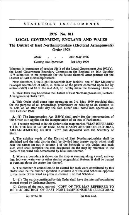 The District of East Northamptonshire (Electoral Arrangements) Order 1976